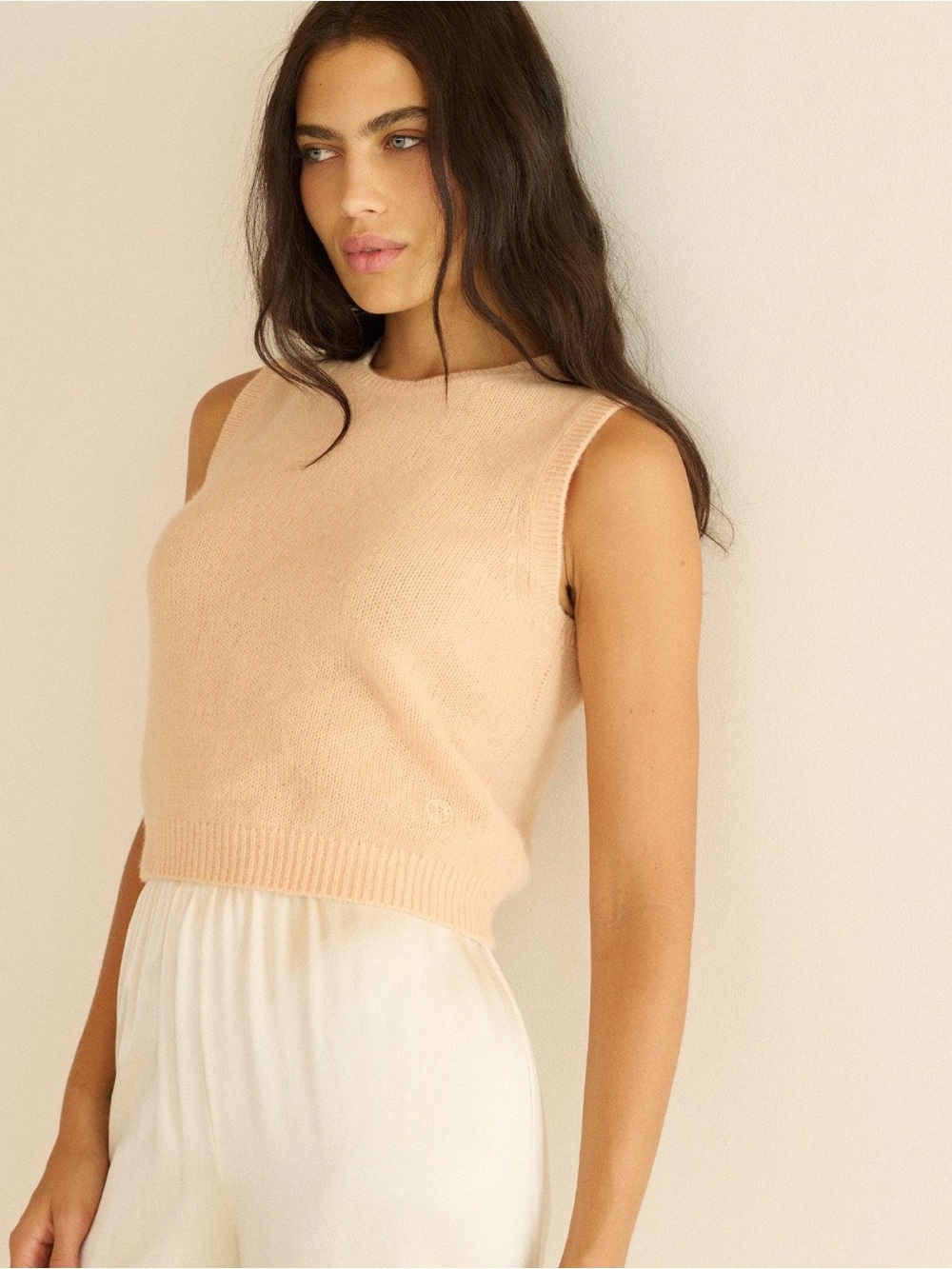 DÔEN Louden Cashmere Top in Light Peach Sorbet